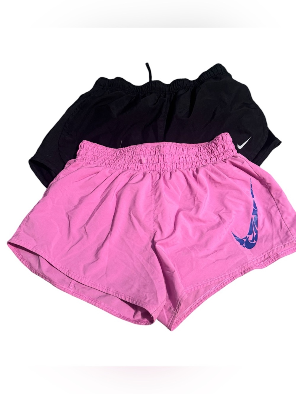 Nike Women’s Black & Pink Athletic Shorts with Blue Swoosh